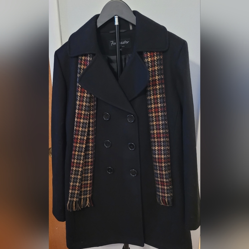 Forecaster of Boston Women's Black Pea Coat Mid-Length Size 10 Collared Lined